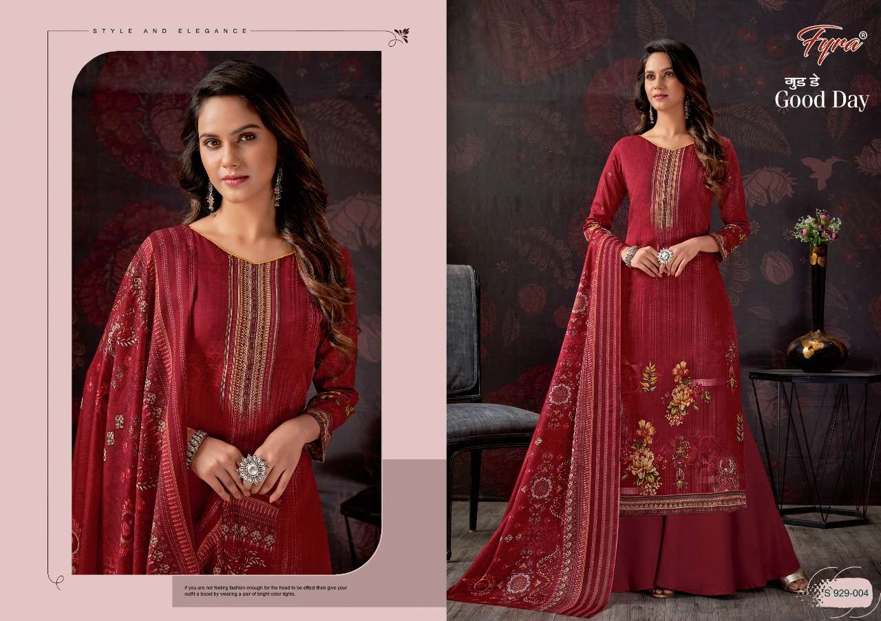 GOOD DAY 929 SERIES BY FYRA 929-001 TO 929-010 SERIES BEAUTIFUL SUITS COLORFUL STYLISH FANCY CASUAL WEAR & ETHNIC WEAR PURE COTTON PRINT DRESSES AT WHOLESALE PRICE