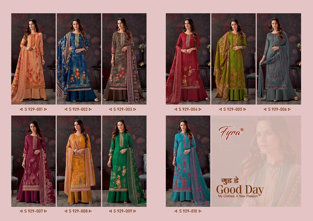 GOOD DAY 929 SERIES BY FYRA 929-001 TO 929-010 SERIES BEAUTIFUL SUITS COLORFUL STYLISH FANCY CASUAL WEAR & ETHNIC WEAR PURE COTTON PRINT DRESSES AT WHOLESALE PRICE