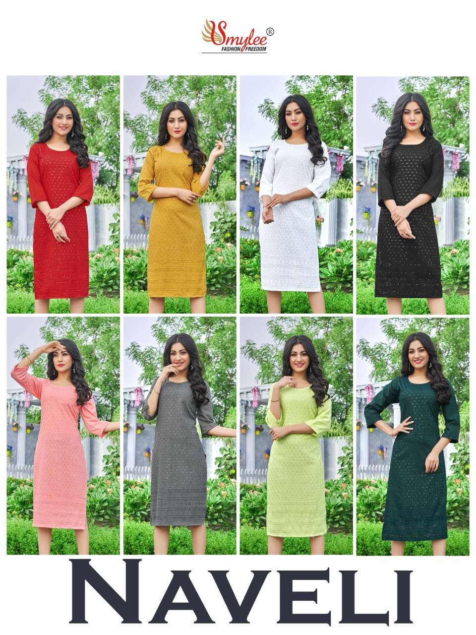 NAVELI BY SMYLEE 1001 TO 1008 SERIES DESIGNER STYLISH FANCY COLORFUL BEAUTIFUL PARTY WEAR & ETHNIC WEAR COLLECTION PURE RAYON KURTIS AT WHOLESALE PRICE