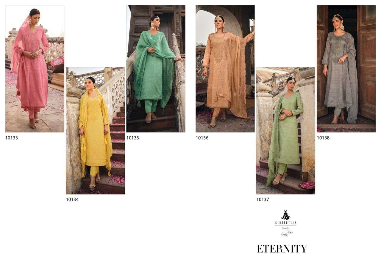 ETERNITY BY CINDERELLA 10133 TO 10138 SERIES BEAUTIFUL SUITS COLORFUL STYLISH FANCY CASUAL WEAR & ETHNIC WEAR PURE TUSSAR SILK DRESSES AT WHOLESALE PRICE