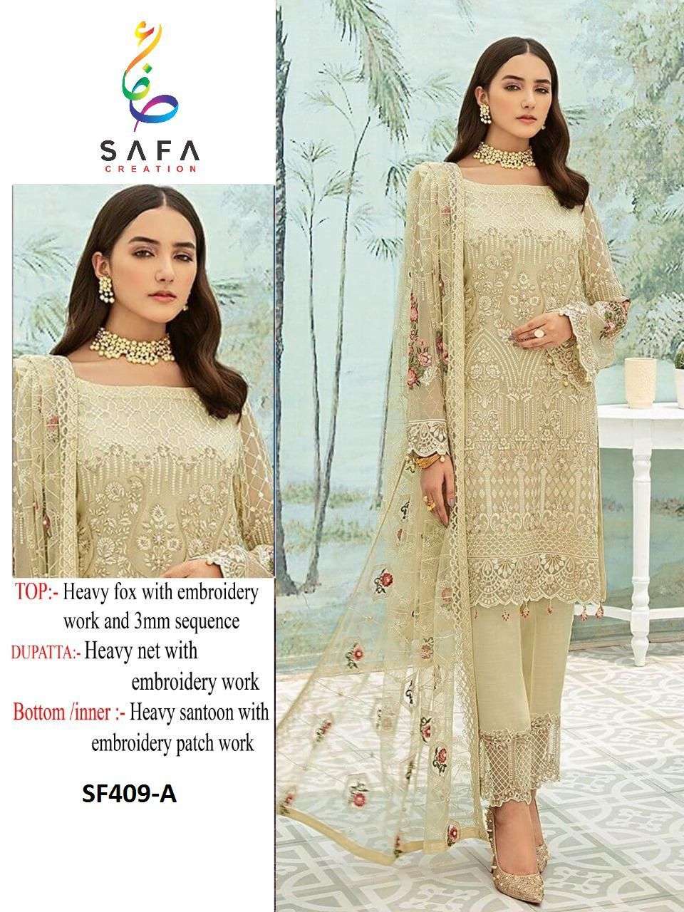 SF-409 COLOURS BY SAFA CREATION 409-A TO 409-D SERIES BEAUTIFUL PAKISTANI SUITS COLORFUL STYLISH FANCY CASUAL WEAR & ETHNIC WEAR FAUX GEORGETTE DRESSES AT WHOLESALE PRICE