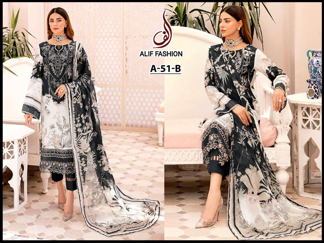ALIF HIT DESIGN A-51-B BY ALIF FASHION PAKISTANI SUITS BEAUTIFUL FANCY COLORFUL STYLISH PARTY WEAR & OCCASIONAL WEAR CAMBRIC PRINT EMBROIDERY DRESSES AT WHOLESALE PRICE