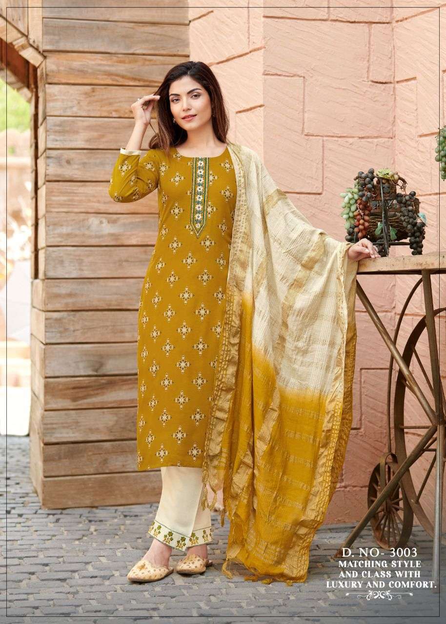 Rang Maya Vol-3 By Rangjyot Fashion 3001 To 3008 Series Beautiful Suits Colorful Stylish Fancy Casual Wear & Ethnic Wear Rayon Print With Work Dresses At Wholesale Price