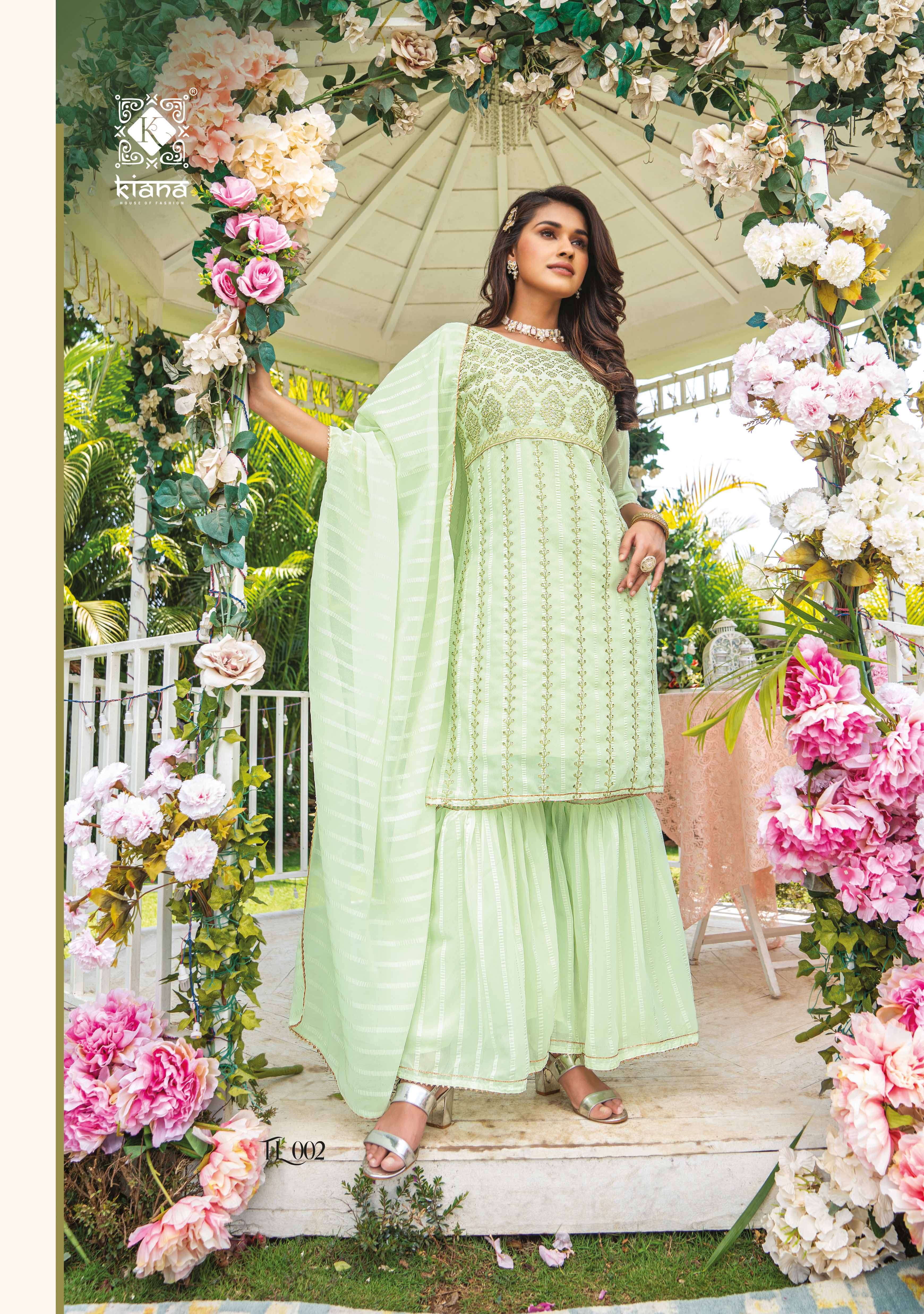 FASHION LUXURIOUS BY KIANA 001 TO 006 SERIES BEAUTIFUL SUITS COLORFUL STYLISH FANCY CASUAL WEAR & ETHNIC WEAR HEAVY GEORGETTE DRESSES AT WHOLESALE PRICE