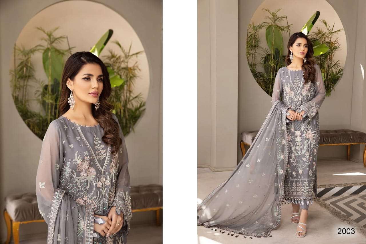SAMAIRA BY TAAJ SUITS 2001 TO 2003 SERIES BEAUTIFUL PAKISTANI SUITS COLORFUL STYLISH FANCY CASUAL WEAR & ETHNIC WEAR GEORGETTE EMBROIDERED DRESSES AT WHOLESALE PRICE