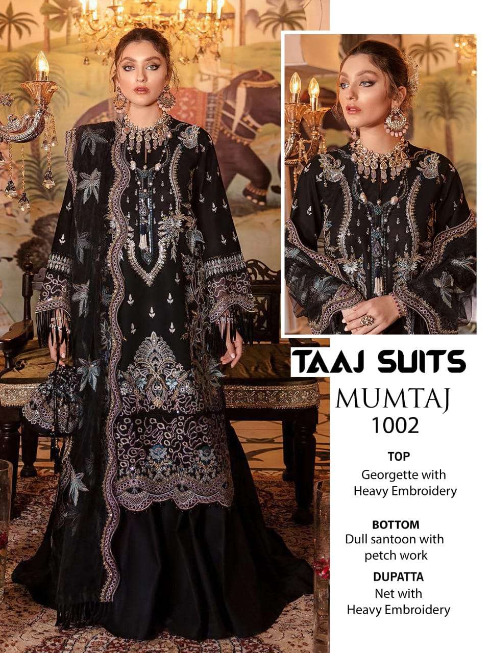MUMTAZ BY TAAJ SUITS 1001 TO 1003 SERIES BEAUTIFUL PAKISTANI SUITS COLORFUL STYLISH FANCY CASUAL WEAR & ETHNIC WEAR GEORGETTE EMBROIDERED DRESSES AT WHOLESALE PRICE