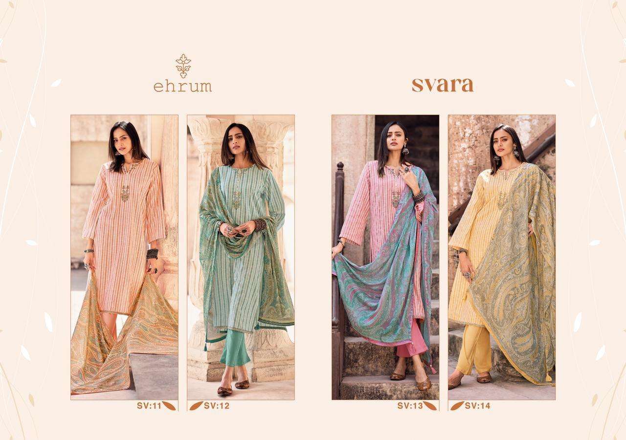 SVARA BY EHRUM 11 TO 14 SERIES BEAUTIFUL SUITS COLORFUL STYLISH FANCY CASUAL WEAR & ETHNIC WEAR HANDLOOM COTTON EMBROIDERED DRESSES AT WHOLESALE PRICE