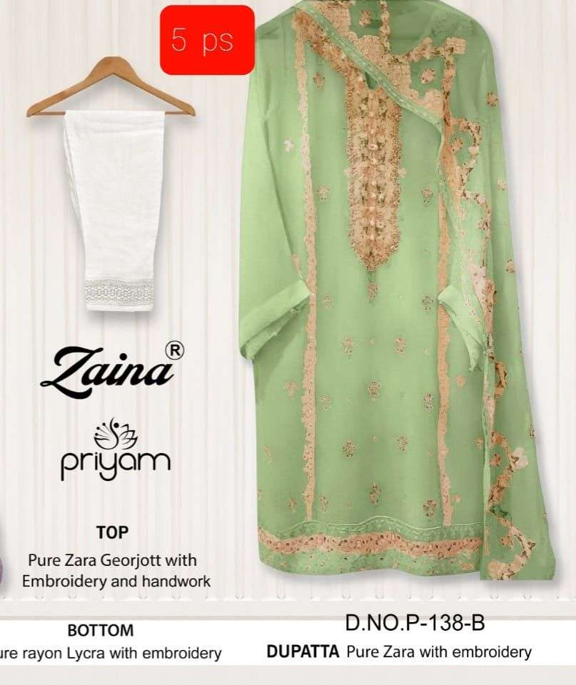 ZAINA HIT COLLECTION VOL-3 BY PRIYAM BEAUTIFUL PAKISTANI SUITS COLORFUL STYLISH FANCY CASUAL WEAR & ETHNIC WEAR PURE GEORGETTE DRESSES AT WHOLESALE PRICE