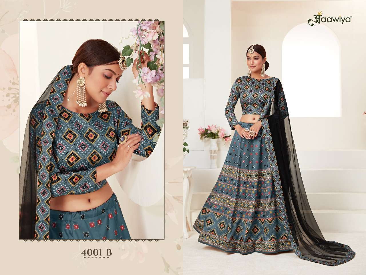 Rosy 4001 Colours By Aawiya 4001-A To 4001-C Series Designer Beautiful Navratri Collection Occasional Wear & Party Wear Ajmeri Silk Lehengas At Wholesale Price