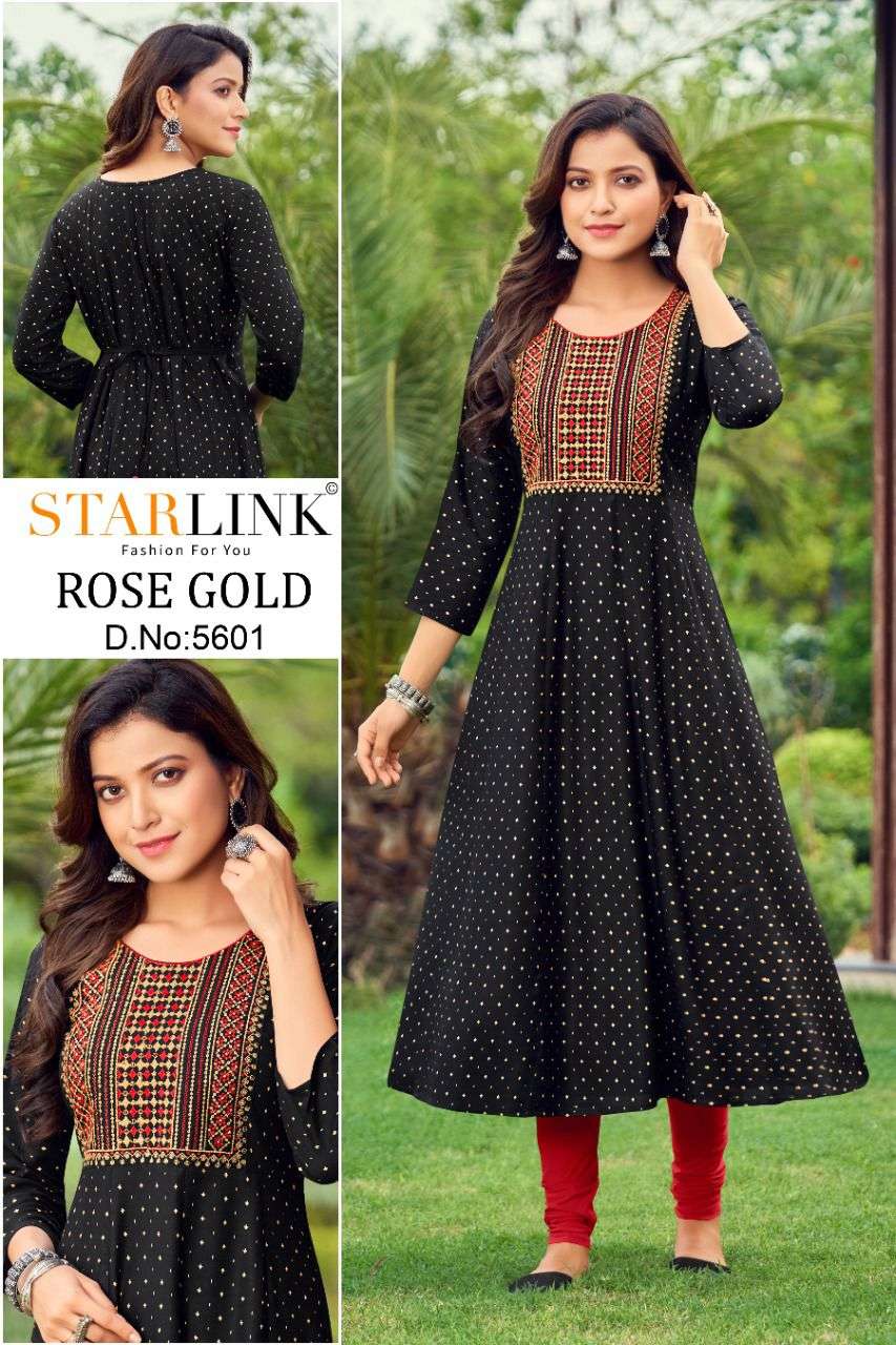 ROSE GOLD BY STARLINK 5601 TO 5610 SERIES DESIGNER STYLISH FANCY COLORFUL BEAUTIFUL PARTY WEAR & ETHNIC WEAR COLLECTION PURE RAYON KURTIS AT WHOLESALE PRICE