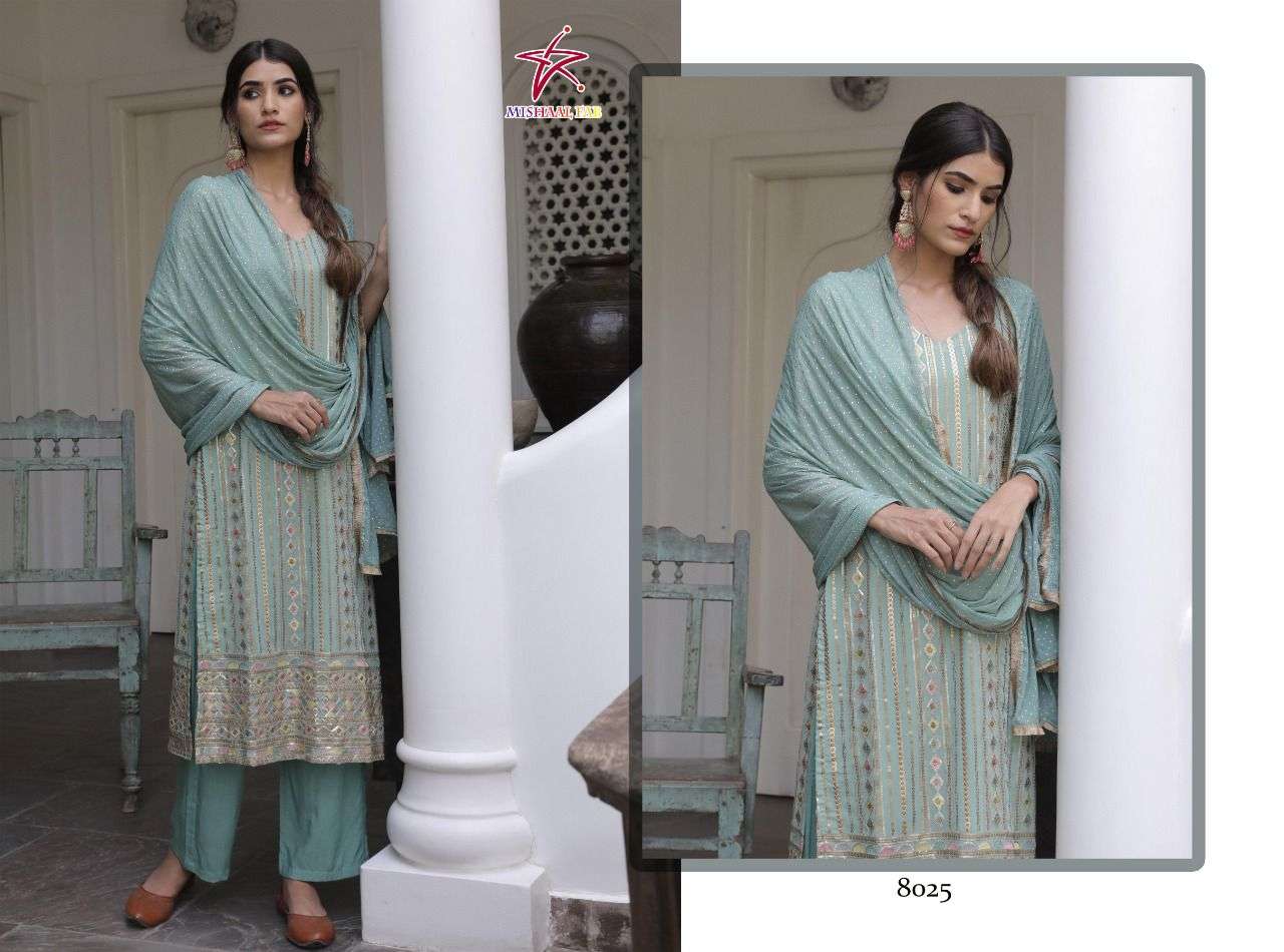 Mishaal 8025 Colours By Mishaal Fab 8025-A To 8025-F Series Beautiful Pakistani Suits Stylish Colorful Fancy Casual Wear & Ethnic Wear Heavy Georgette Embroidered Dresses At Wholesale Price