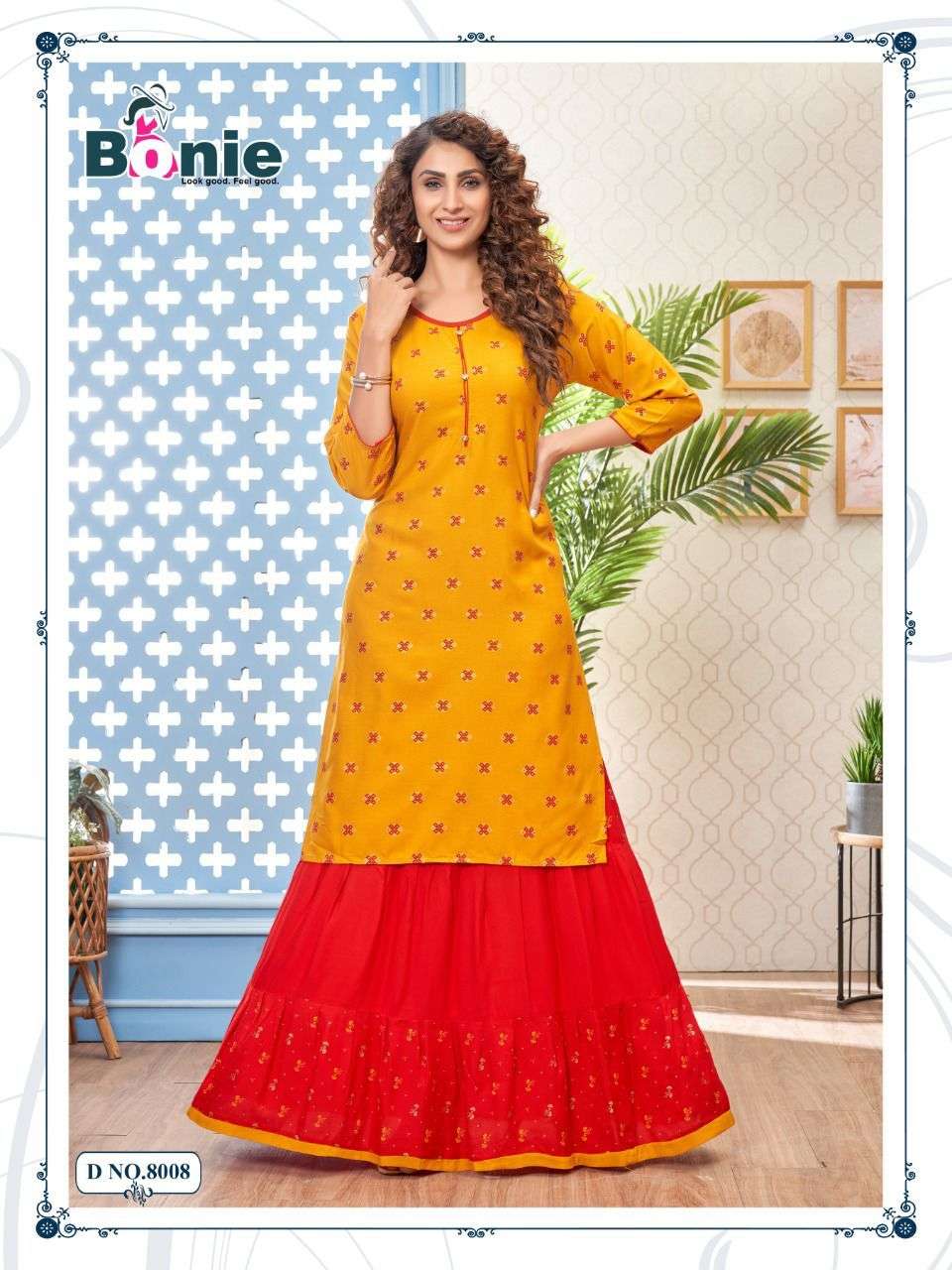 FIANA VOL-8 BY BONIE 8001 TO 8008 SERIES DESIGNER STYLISH FANCY COLORFUL BEAUTIFUL PARTY WEAR & ETHNIC WEAR COLLECTION PURE RAYON KURTIS AT WHOLESALE PRICE