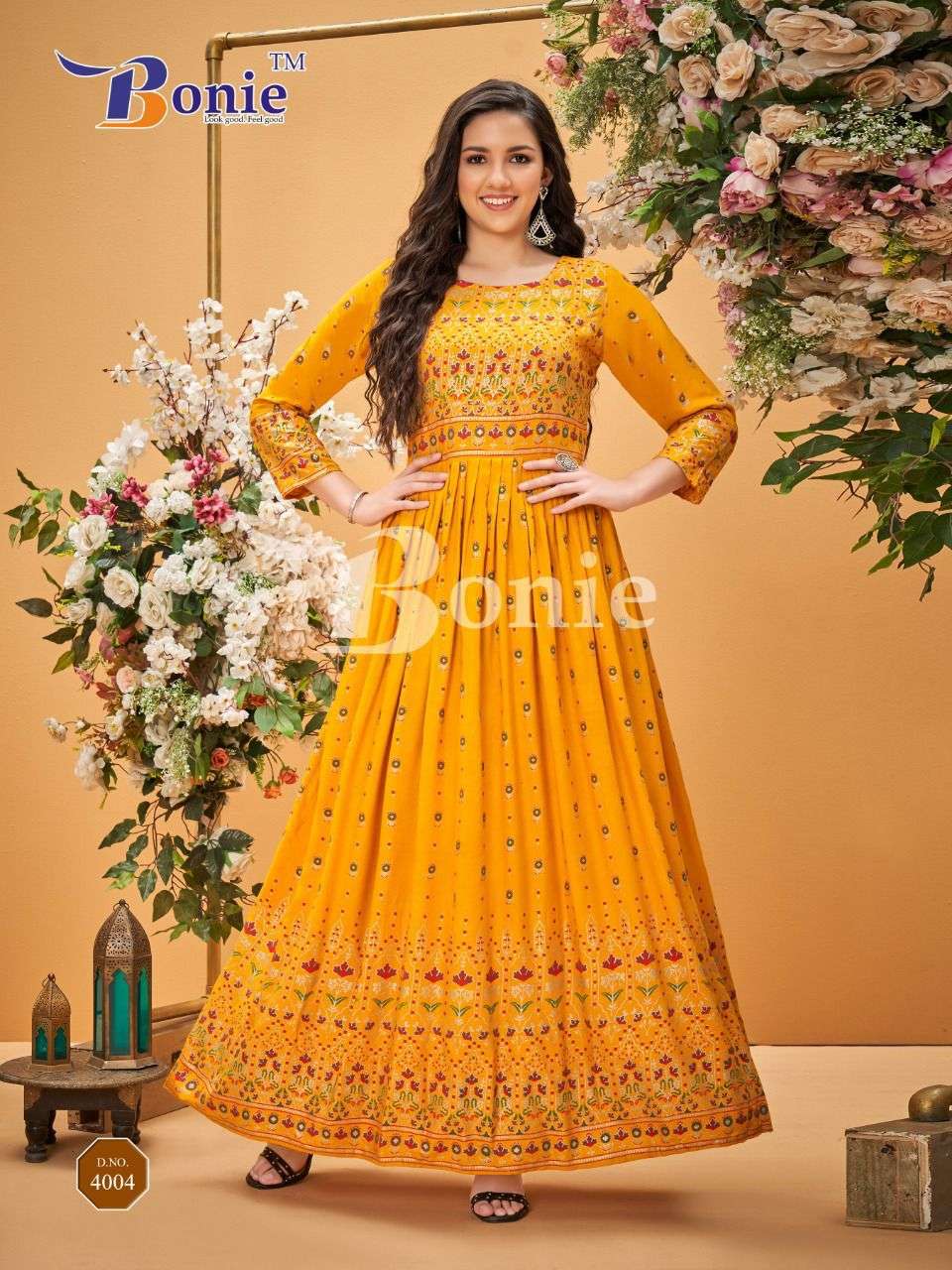 SENORITA VOL-4 BY BONIE 4001 TO 4008 SERIES BEAUTIFUL STYLISH FANCY COLORFUL CASUAL WEAR & ETHNIC WEAR HEAVY RAYON GOWNS AT WHOLESALE PRICE