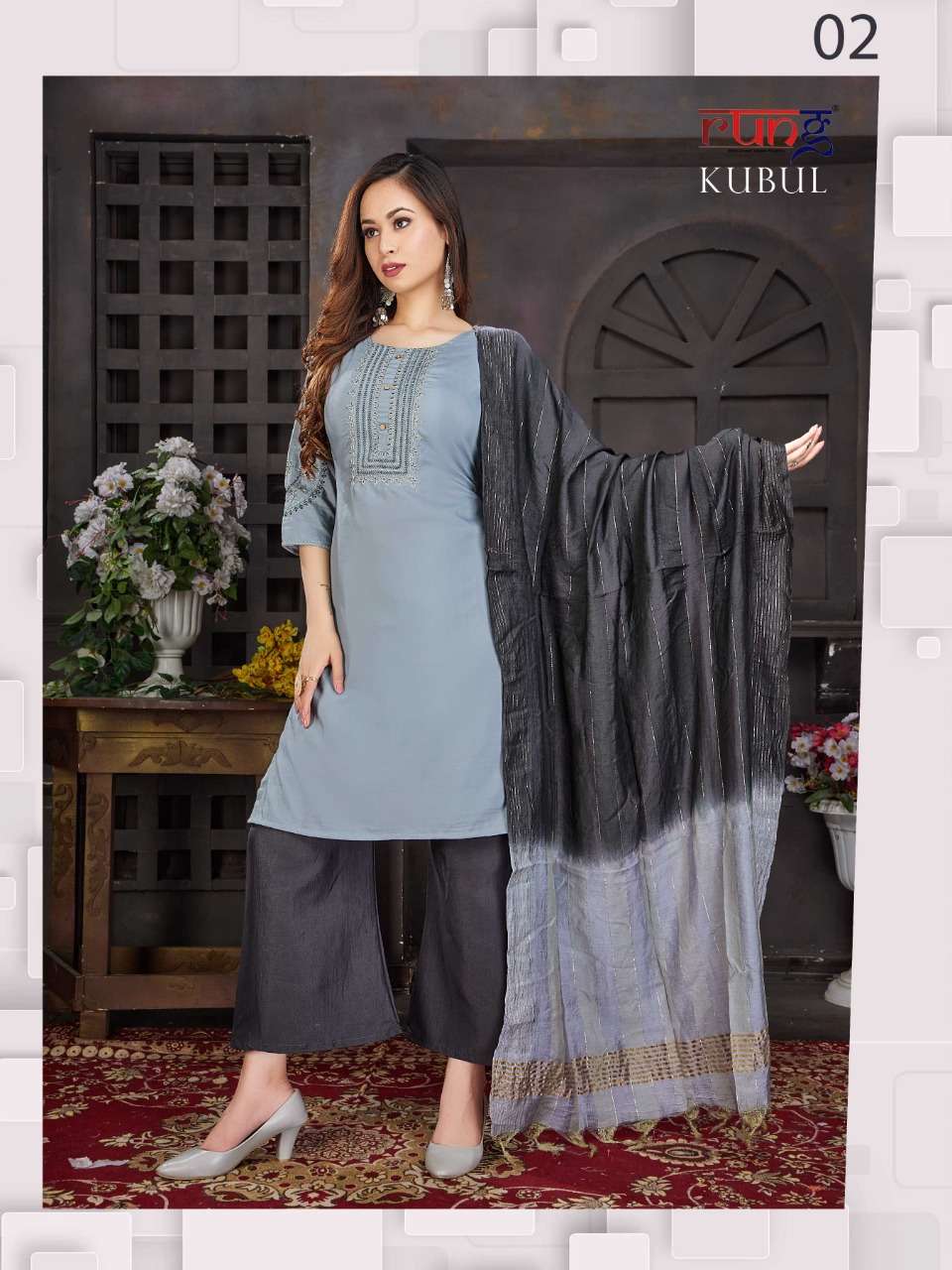 KUBUL BY RUNG 01 TO 08 SERIES BEAUTIFUL SUITS COLORFUL STYLISH FANCY CASUAL WEAR & ETHNIC WEAR CHINNON SILK DRESSES AT WHOLESALE PRICE