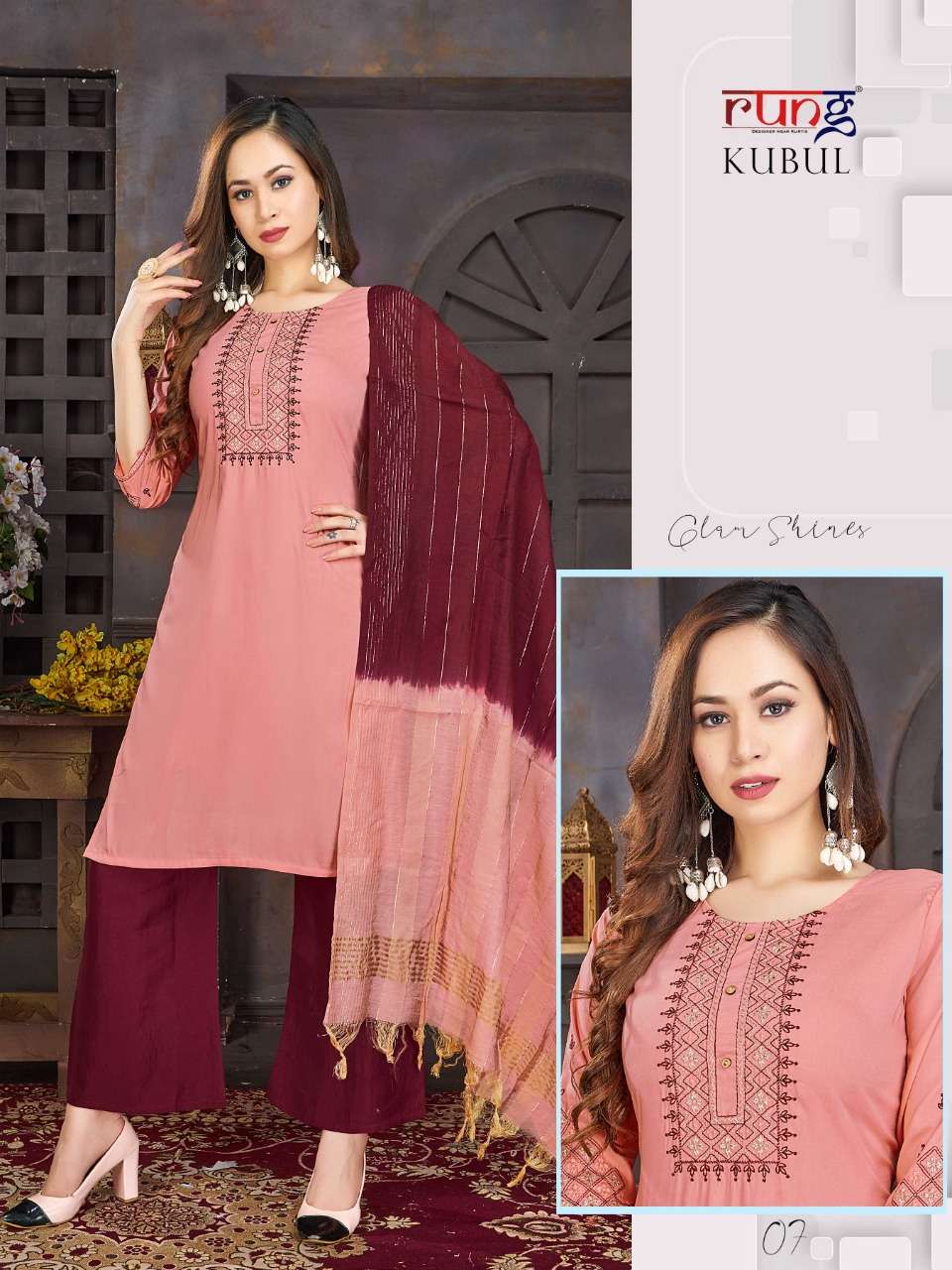 KUBUL BY RUNG 01 TO 08 SERIES BEAUTIFUL SUITS COLORFUL STYLISH FANCY CASUAL WEAR & ETHNIC WEAR CHINNON SILK DRESSES AT WHOLESALE PRICE