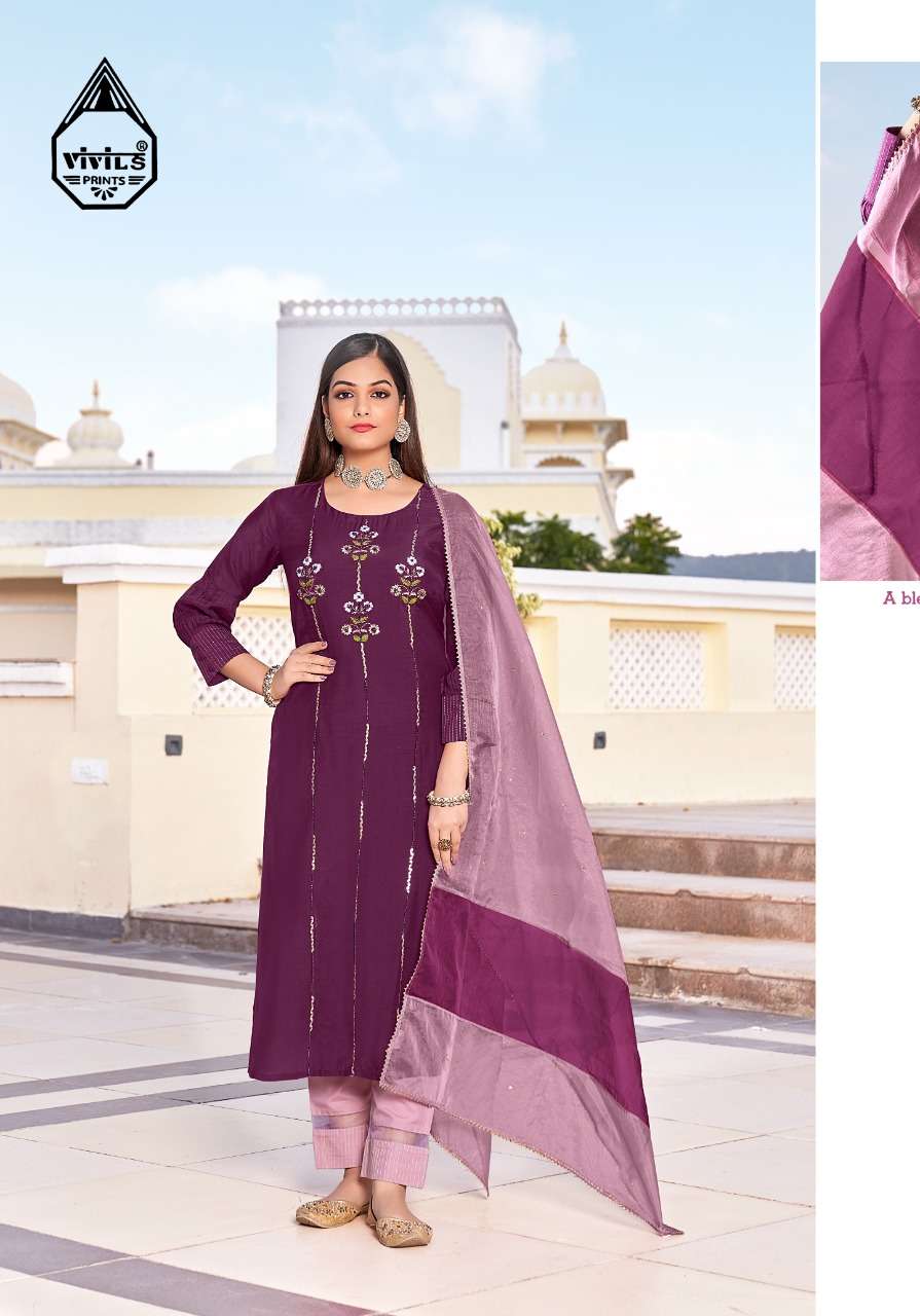 BLOSSOM BY VIVILS PRINTS 1001 TO 1005 SERIES BEAUTIFUL SUITS COLORFUL STYLISH FANCY CASUAL WEAR & ETHNIC WEAR PURE SILK DRESSES AT WHOLESALE PRICE