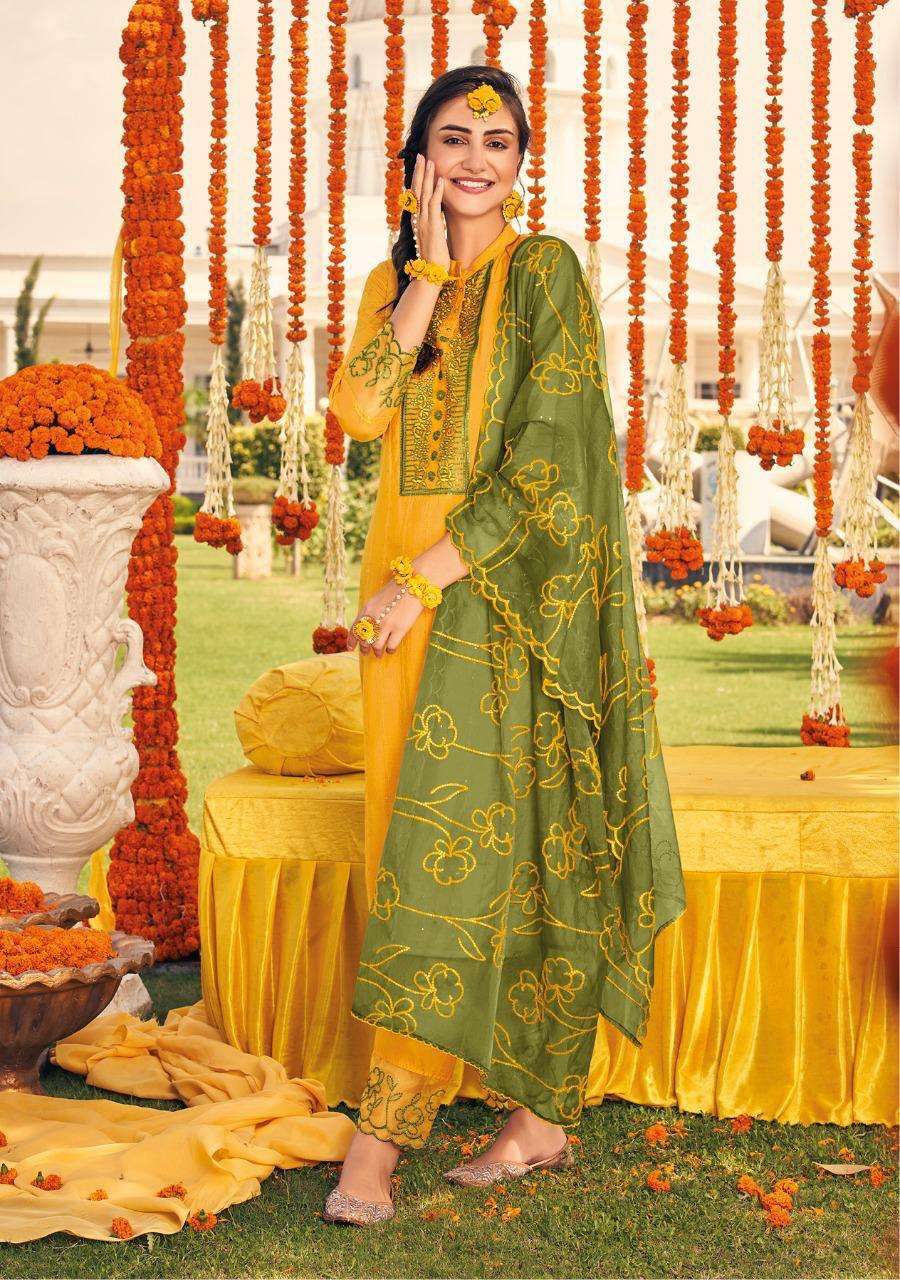 HALDI MAHENDI VOL-4 BY KALKI 27001 TO 27006 SERIES BEAUTIFUL SUITS COLORFUL STYLISH FANCY CASUAL WEAR & ETHNIC WEAR PURE VISCOSE SILK EMBROIDERED DRESSES AT WHOLESALE PRICE