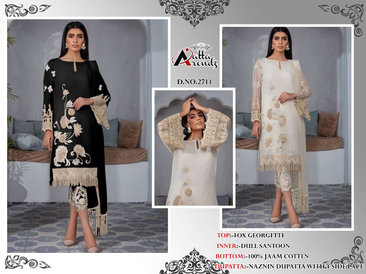 ATTA TRENDZ 2711 COLOURS BY ATTA TRENDZ 2711-A TO 2711-B SERIES BEAUTIFUL PAKISTANI SUITS COLORFUL STYLISH FANCY CASUAL WEAR & ETHNIC WEAR PURE GEORGETTE DRESSES AT WHOLESALE PRICE