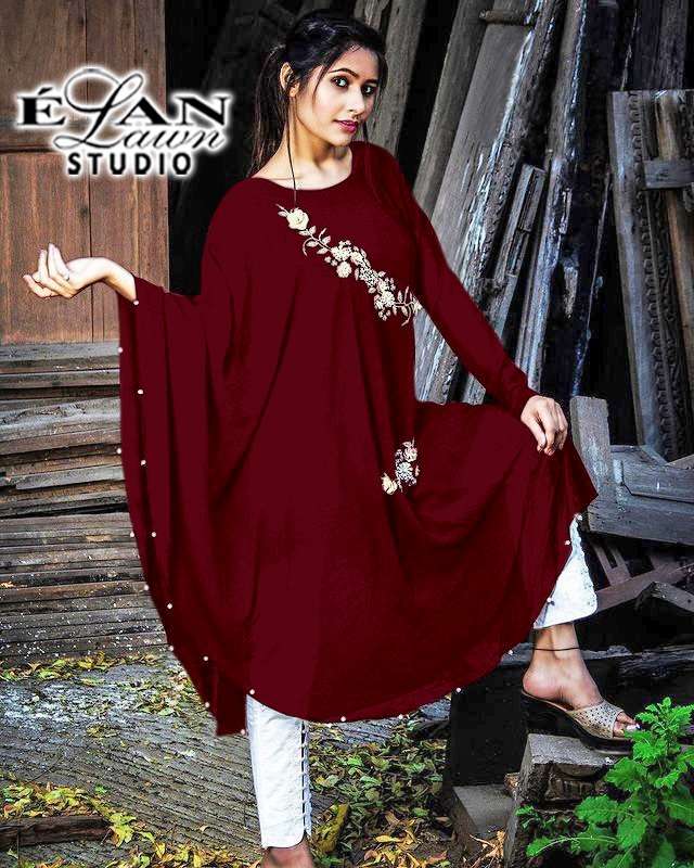 LUXURY HANDWORK COLLECTION BY ELAN LAWN STUDIO 01 TO 08 SERIES DESIGNER STYLISH FANCY COLORFUL BEAUTIFUL PARTY WEAR & ETHNIC WEAR COLLECTION PURE GEORGETTE KURTIS WITH BOTTOM AT WHOLESALE PRICE
