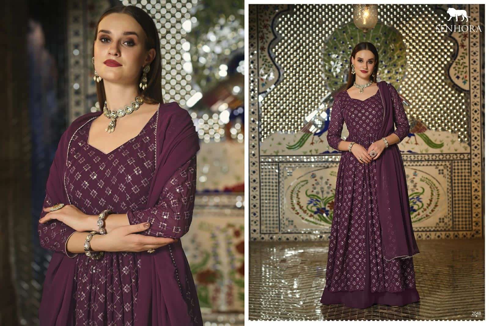 Mir Vol-33 By Senhora Dresses 2046 To 2049 Series Designer Festive Suits Beautiful Fancy Colorful Stylish Party Wear & Occasional Wear Faux Georgette Embroidered Dresses At Wholesale Price