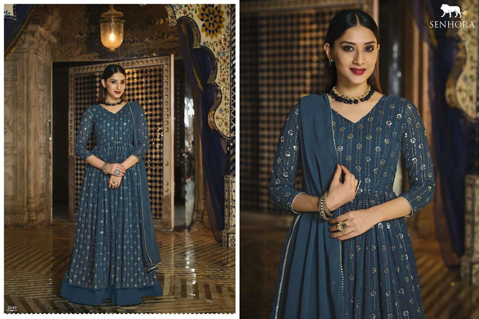 Mir Vol-33 By Senhora Dresses 2046 To 2049 Series Designer Festive Suits Beautiful Fancy Colorful Stylish Party Wear & Occasional Wear Faux Georgette Embroidered Dresses At Wholesale Price