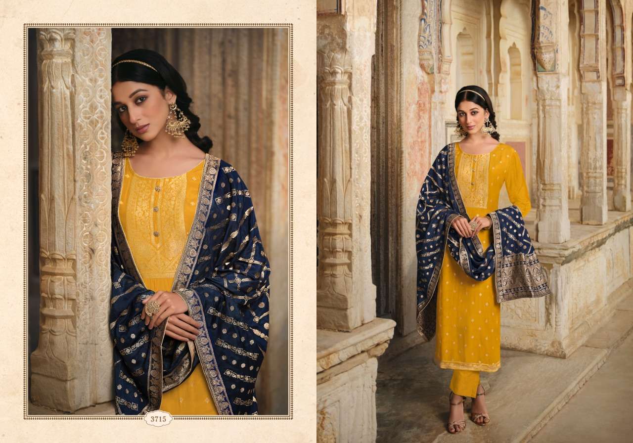 FIZA BY CHARMY 3711 TO 3716 SERIES BEAUTIFUL SUITS COLORFUL STYLISH FANCY CASUAL WEAR & ETHNIC WEAR SILK JACQUARD DRESSES AT WHOLESALE PRICE