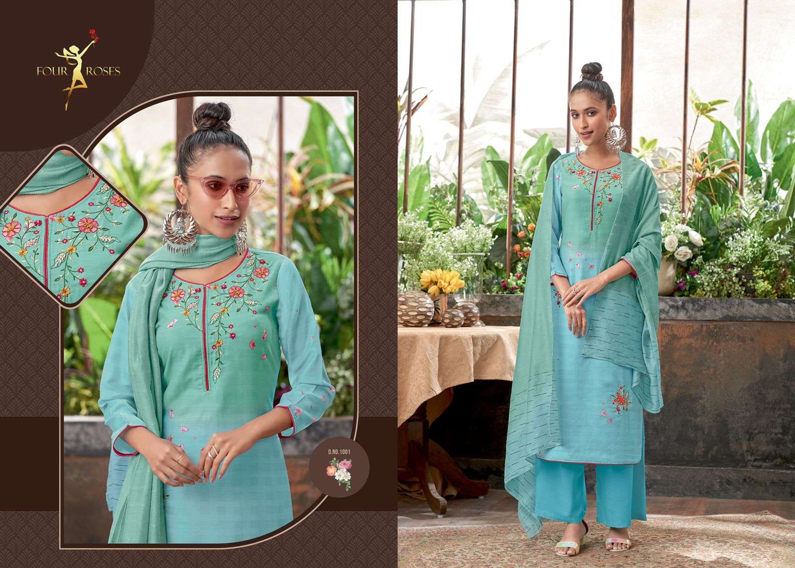 MOONLIGHT BY FOUR ROSES 1001 TO 1004 SERIES BEAUTIFUL SUITS COLORFUL STYLISH FANCY CASUAL WEAR & ETHNIC WEAR PURE MUSLIN PRINT DRESSES AT WHOLESALE PRICE