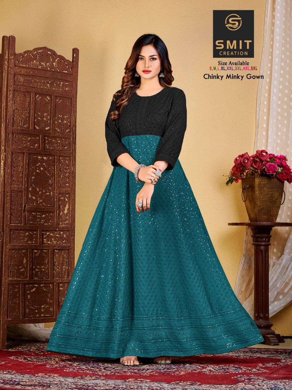 CHINKY MINKY GOWN BY SMIT CREATION 1001 TO 1008 SERIES BEAUTIFUL STYLISH FANCY COLORFUL CASUAL WEAR & ETHNIC WEAR FANCY GOWNS AT WHOLESALE PRICE