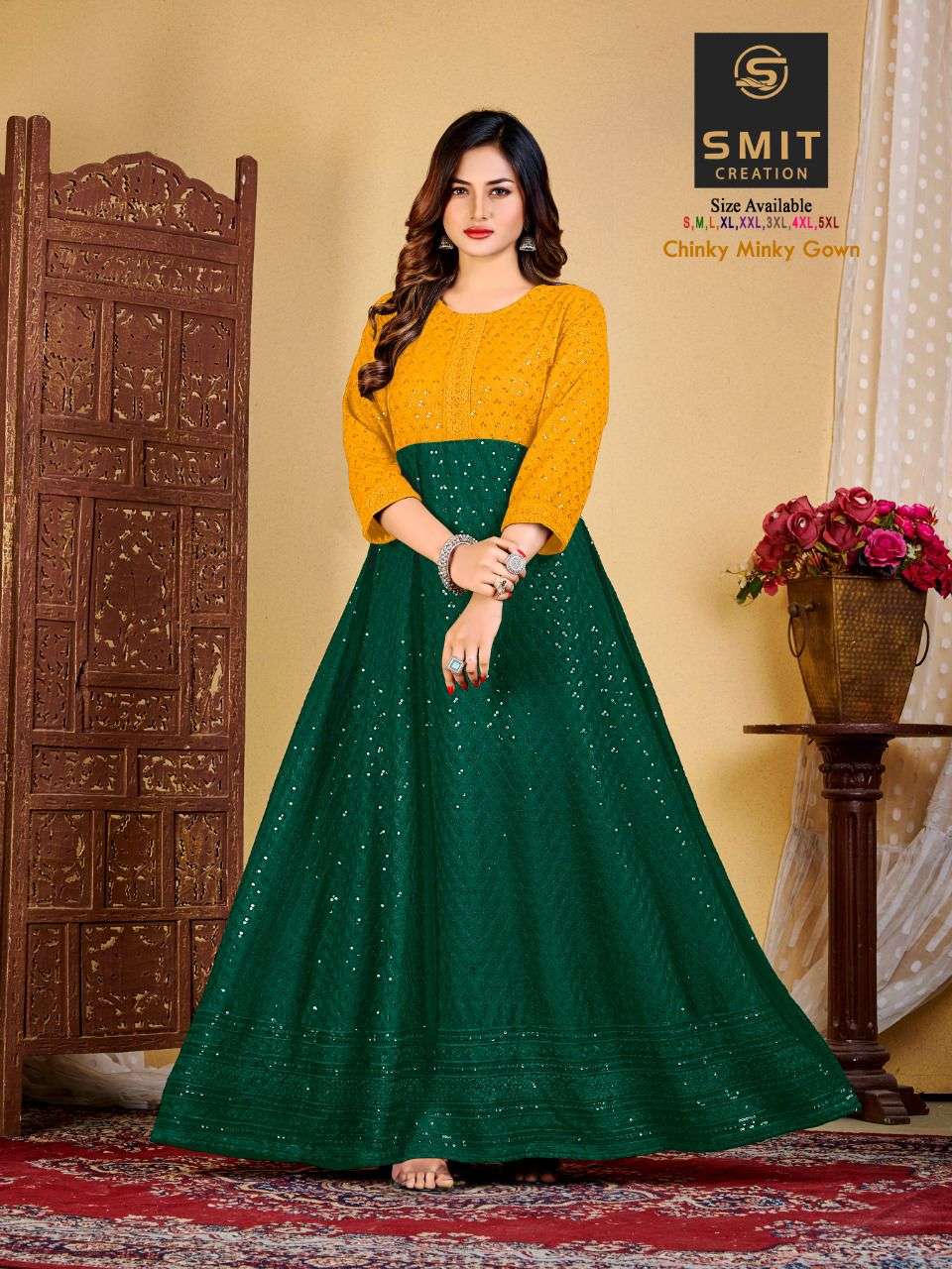 CHINKY MINKY GOWN BY SMIT CREATION 1001 TO 1008 SERIES BEAUTIFUL STYLISH FANCY COLORFUL CASUAL WEAR & ETHNIC WEAR FANCY GOWNS AT WHOLESALE PRICE