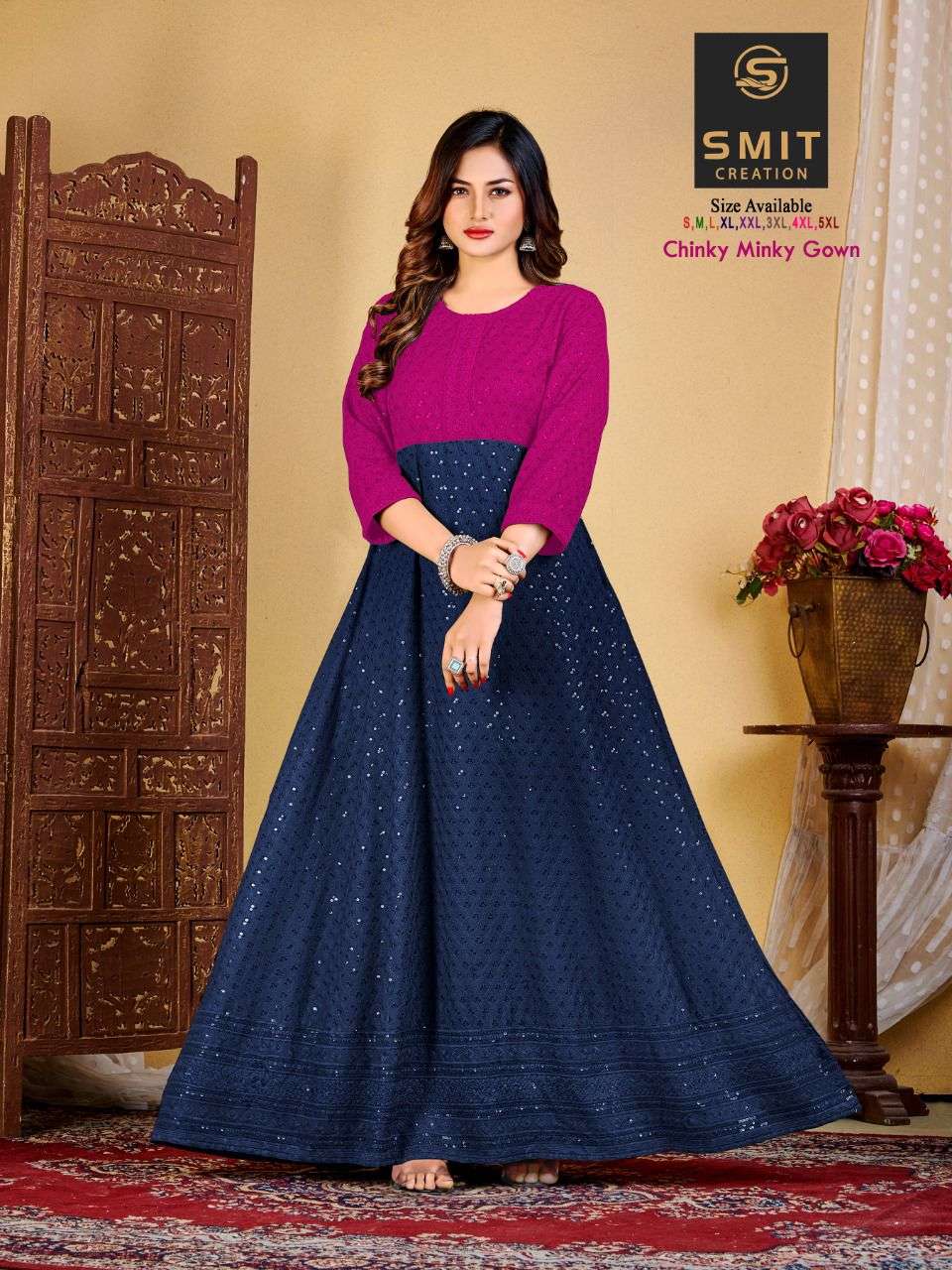 CHINKY MINKY GOWN BY SMIT CREATION 1001 TO 1008 SERIES BEAUTIFUL STYLISH FANCY COLORFUL CASUAL WEAR & ETHNIC WEAR FANCY GOWNS AT WHOLESALE PRICE