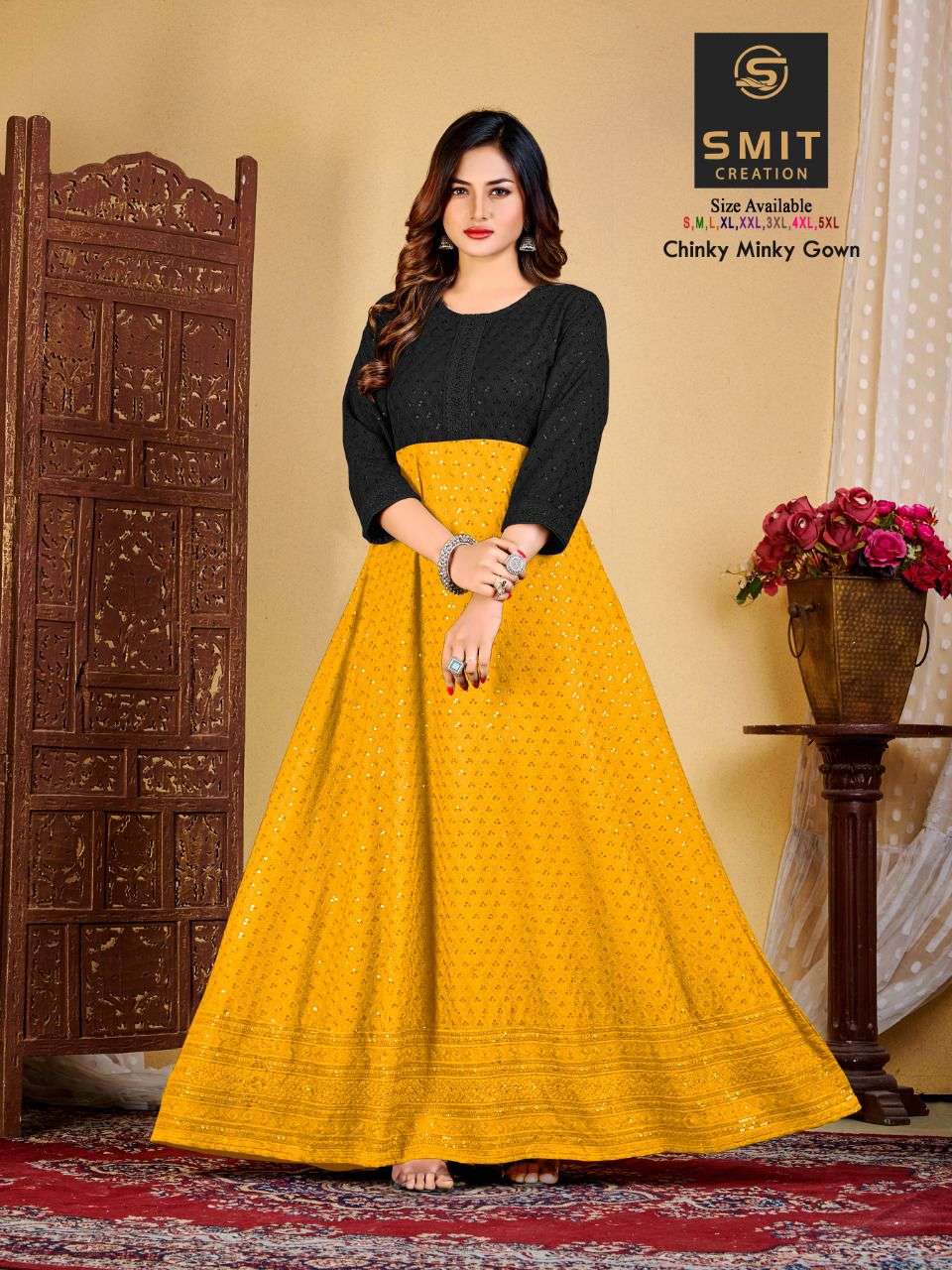 CHINKY MINKY GOWN BY SMIT CREATION 1001 TO 1008 SERIES BEAUTIFUL STYLISH FANCY COLORFUL CASUAL WEAR & ETHNIC WEAR FANCY GOWNS AT WHOLESALE PRICE