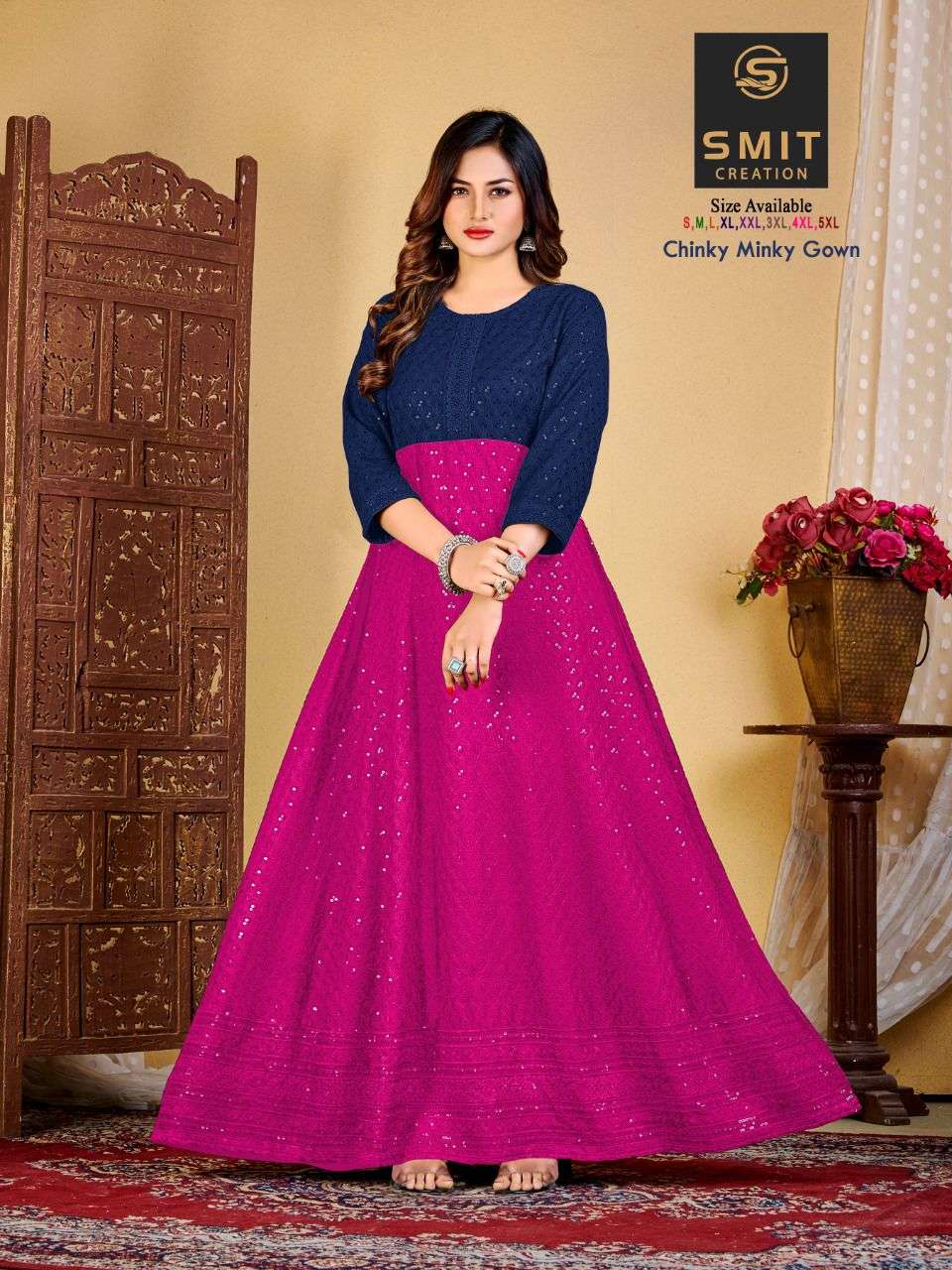 CHINKY MINKY GOWN BY SMIT CREATION 1001 TO 1008 SERIES BEAUTIFUL STYLISH FANCY COLORFUL CASUAL WEAR & ETHNIC WEAR FANCY GOWNS AT WHOLESALE PRICE