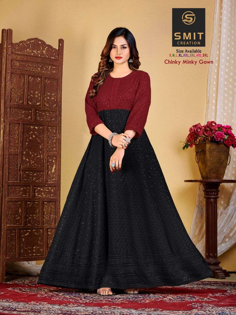 CHINKY MINKY GOWN BY SMIT CREATION 1001 TO 1008 SERIES BEAUTIFUL STYLISH FANCY COLORFUL CASUAL WEAR & ETHNIC WEAR FANCY GOWNS AT WHOLESALE PRICE