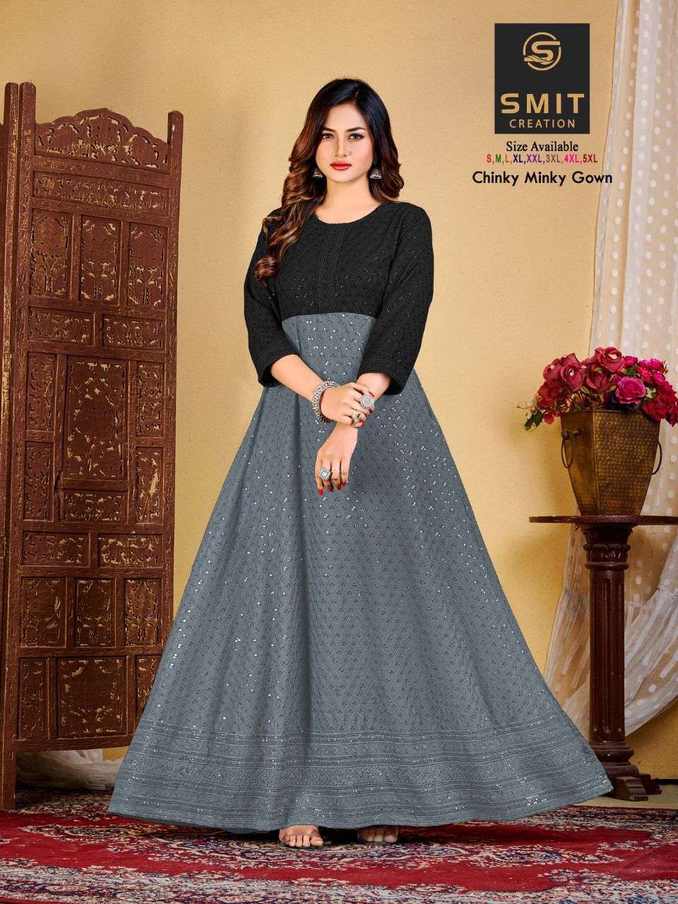 CHINKY MINKY GOWN BY SMIT CREATION 1001 TO 1008 SERIES BEAUTIFUL STYLISH FANCY COLORFUL CASUAL WEAR & ETHNIC WEAR FANCY GOWNS AT WHOLESALE PRICE