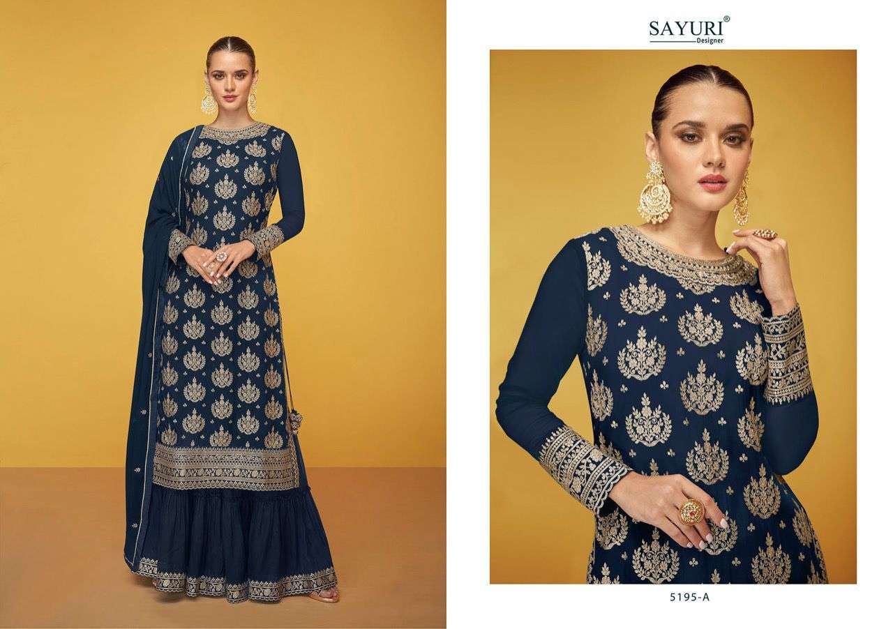 Aleena By Sayuri 5195-A To 5195-E Series Beautiful Sharara Suits Colorful Stylish Fancy Casual Wear & Ethnic Wear Georgette Embroidered Dresses At Wholesale Price