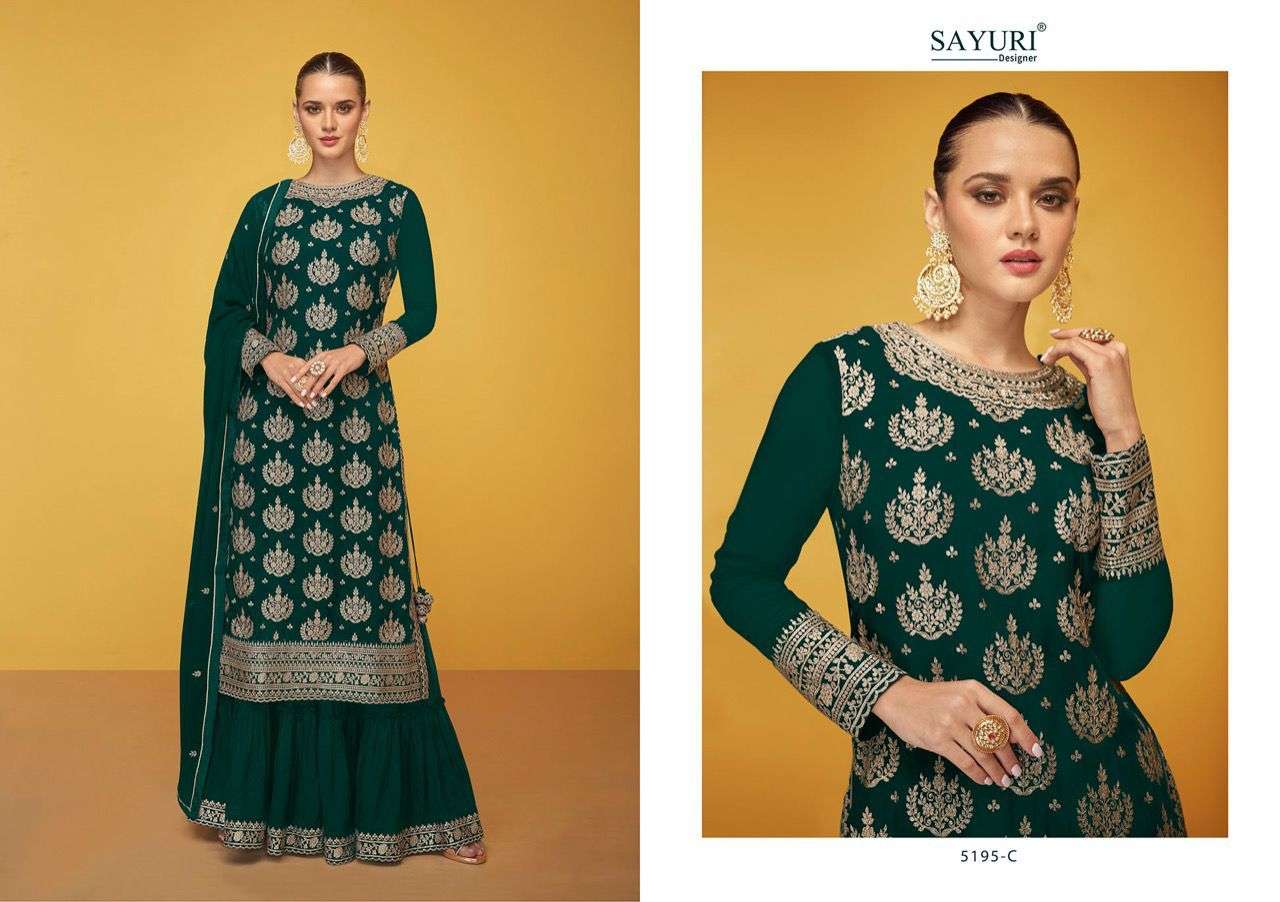 Aleena By Sayuri 5195-A To 5195-E Series Beautiful Sharara Suits Colorful Stylish Fancy Casual Wear & Ethnic Wear Georgette Embroidered Dresses At Wholesale Price