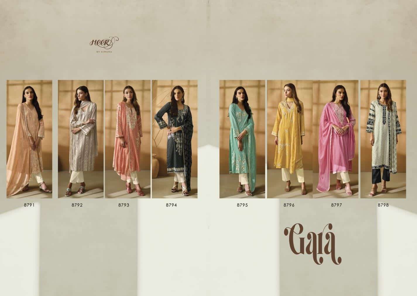 GARA BY KIMORA FASHION 8791 TO 8798 SERIES BEAUTIFUL SUITS COLORFUL STYLISH FANCY CASUAL WEAR & ETHNIC WEAR FANCY DRESSES AT WHOLESALE PRICE
