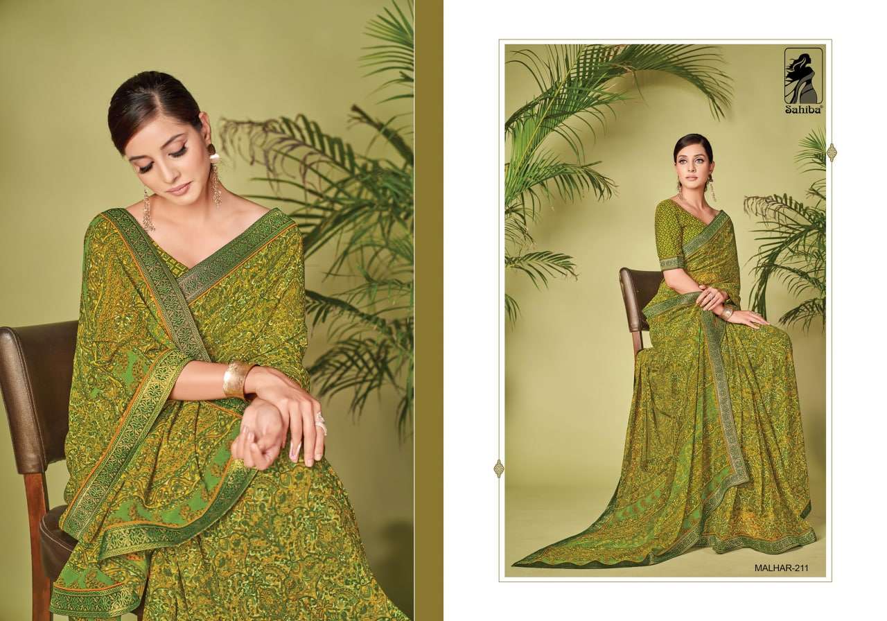 MALHAR VOL-2 BY SAHIBA FABRICS 209 TO 217 SERIES INDIAN TRADITIONAL WEAR COLLECTION BEAUTIFUL STYLISH FANCY COLORFUL PARTY WEAR & OCCASIONAL WEAR FANCY SAREES AT WHOLESALE PRICE