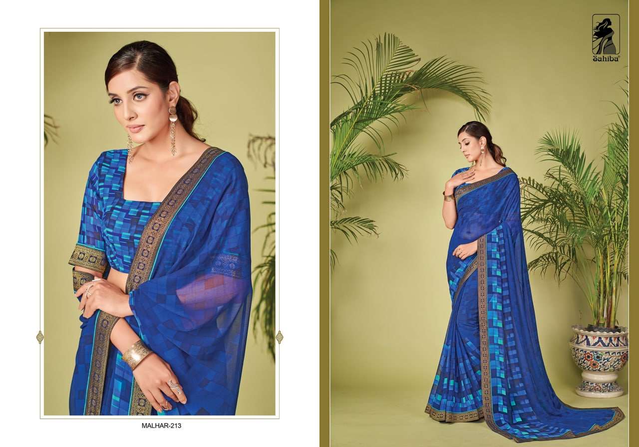 MALHAR VOL-2 BY SAHIBA FABRICS 209 TO 217 SERIES INDIAN TRADITIONAL WEAR COLLECTION BEAUTIFUL STYLISH FANCY COLORFUL PARTY WEAR & OCCASIONAL WEAR FANCY SAREES AT WHOLESALE PRICE