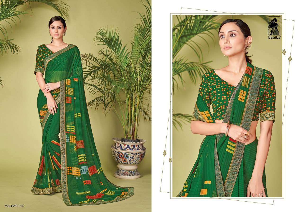 MALHAR VOL-2 BY SAHIBA FABRICS 209 TO 217 SERIES INDIAN TRADITIONAL WEAR COLLECTION BEAUTIFUL STYLISH FANCY COLORFUL PARTY WEAR & OCCASIONAL WEAR FANCY SAREES AT WHOLESALE PRICE
