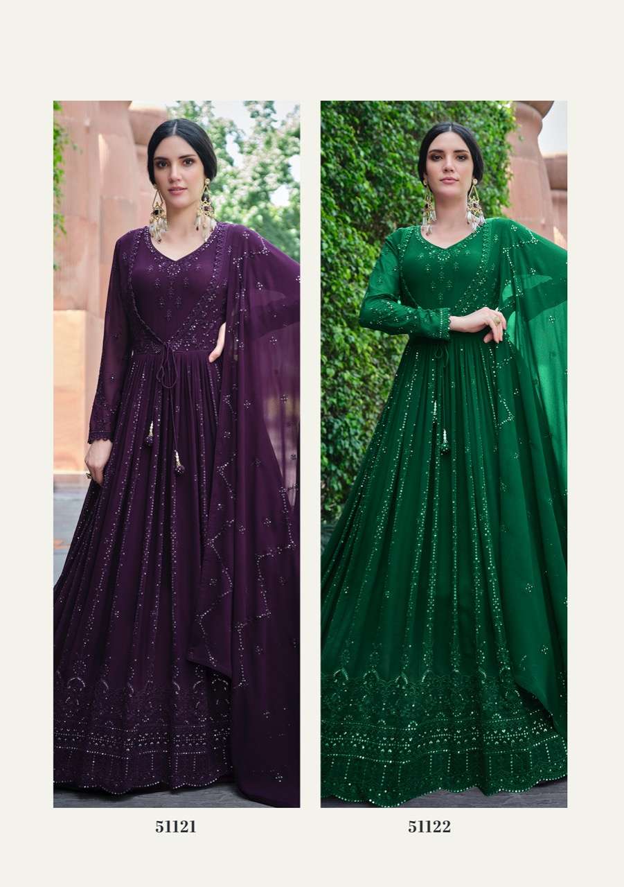 SAINA BY FIONA 51121 TO 51124 SERIES BEAUTIFUL STYLISH FANCY COLORFUL CASUAL WEAR & ETHNIC WEAR GEORGETTE GOWNS WITH DUPATTA AT WHOLESALE PRICE