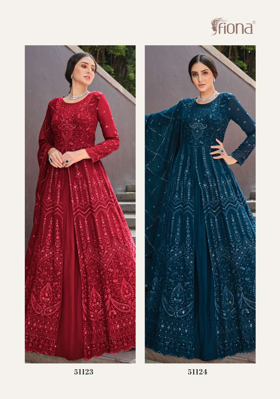 SAINA BY FIONA 51121 TO 51124 SERIES BEAUTIFUL STYLISH FANCY COLORFUL CASUAL WEAR & ETHNIC WEAR GEORGETTE GOWNS WITH DUPATTA AT WHOLESALE PRICE