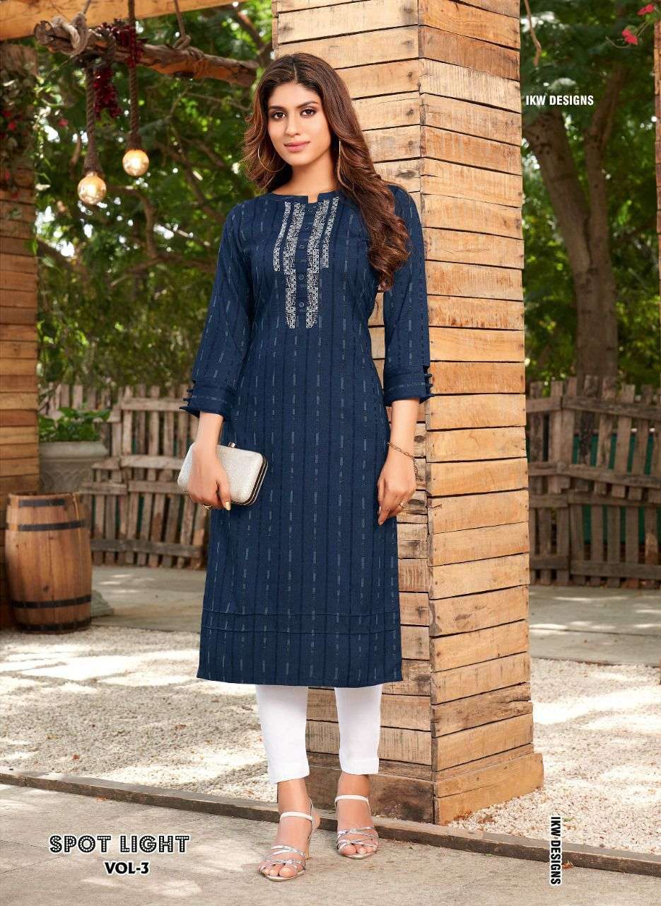 SPOT LIGHT VOL-3 BY IKW 1001 TO 1008 SERIES DESIGNER STYLISH FANCY COLORFUL BEAUTIFUL PARTY WEAR & ETHNIC WEAR COLLECTION VISCOSE RAYON KURTIS AT WHOLESALE PRICE