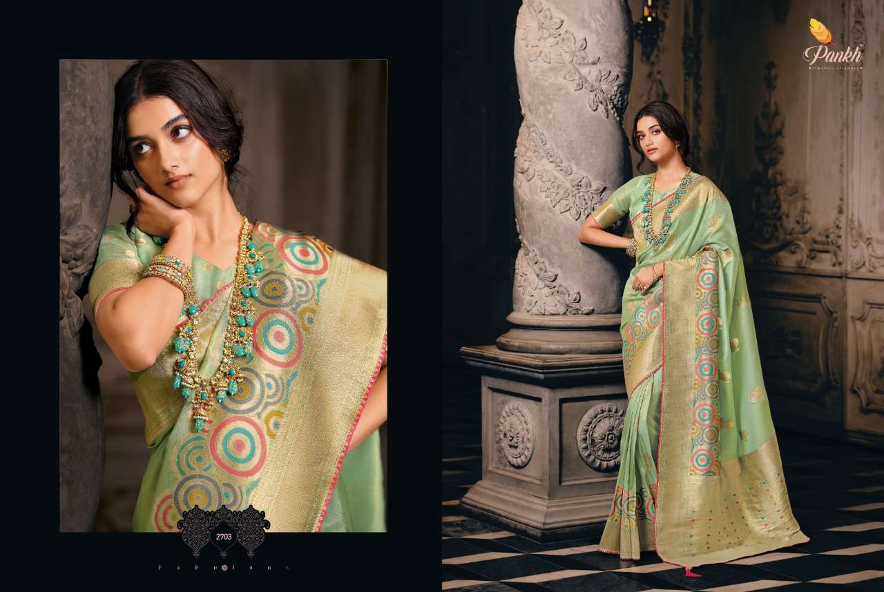 Tantra By Pankh Creation 2701 To 2709 Series Indian Traditional Wear Collection Beautiful Stylish Fancy Colorful Party Wear & Occasional Wear Tissue Sarees At Wholesale Price