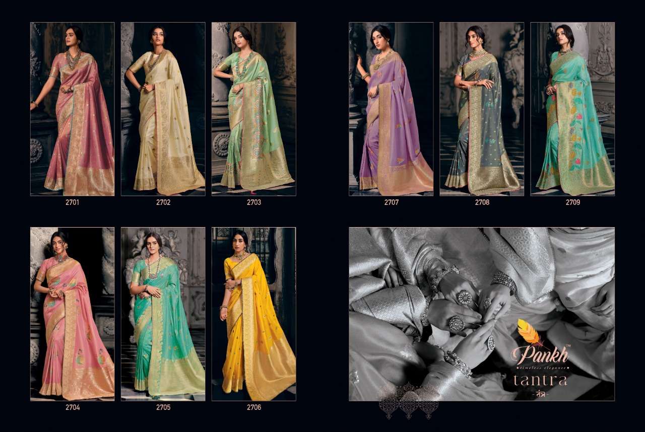 Tantra By Pankh Creation 2701 To 2709 Series Indian Traditional Wear Collection Beautiful Stylish Fancy Colorful Party Wear & Occasional Wear Tissue Sarees At Wholesale Price