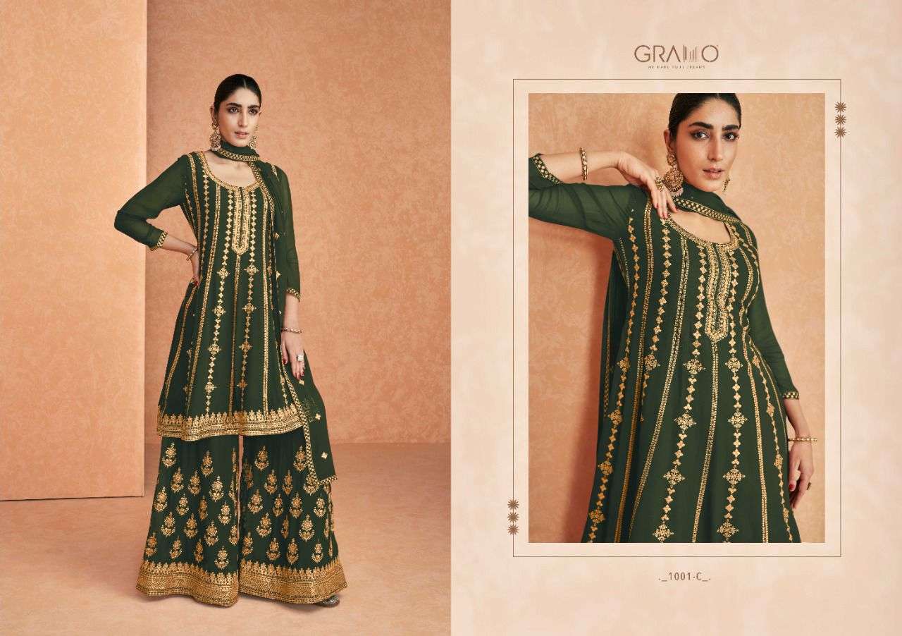 COLOUR FULL VOL-2 BY GRAMO 1001-A TO 1001-D SERIES BEAUTIFUL SHARARA SUITS COLORFUL STYLISH FANCY CASUAL WEAR & ETHNIC WEAR FAUX GEORGETTE DRESSES AT WHOLESALE PRICE