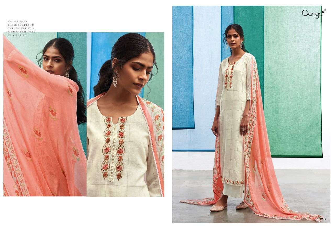 SHADES BY GANGA FASHION 1032 TO 1037 SERIES BEAUTIFUL SUITS COLORFUL STYLISH FANCY CASUAL WEAR & ETHNIC WEAR PURE LINEN DRESSES AT WHOLESALE PRICE