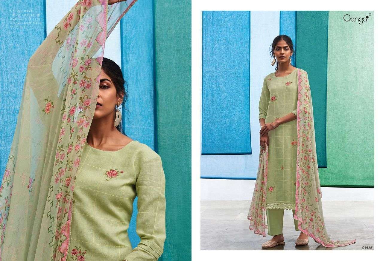 SHADES BY GANGA FASHION 1032 TO 1037 SERIES BEAUTIFUL SUITS COLORFUL STYLISH FANCY CASUAL WEAR & ETHNIC WEAR PURE LINEN DRESSES AT WHOLESALE PRICE