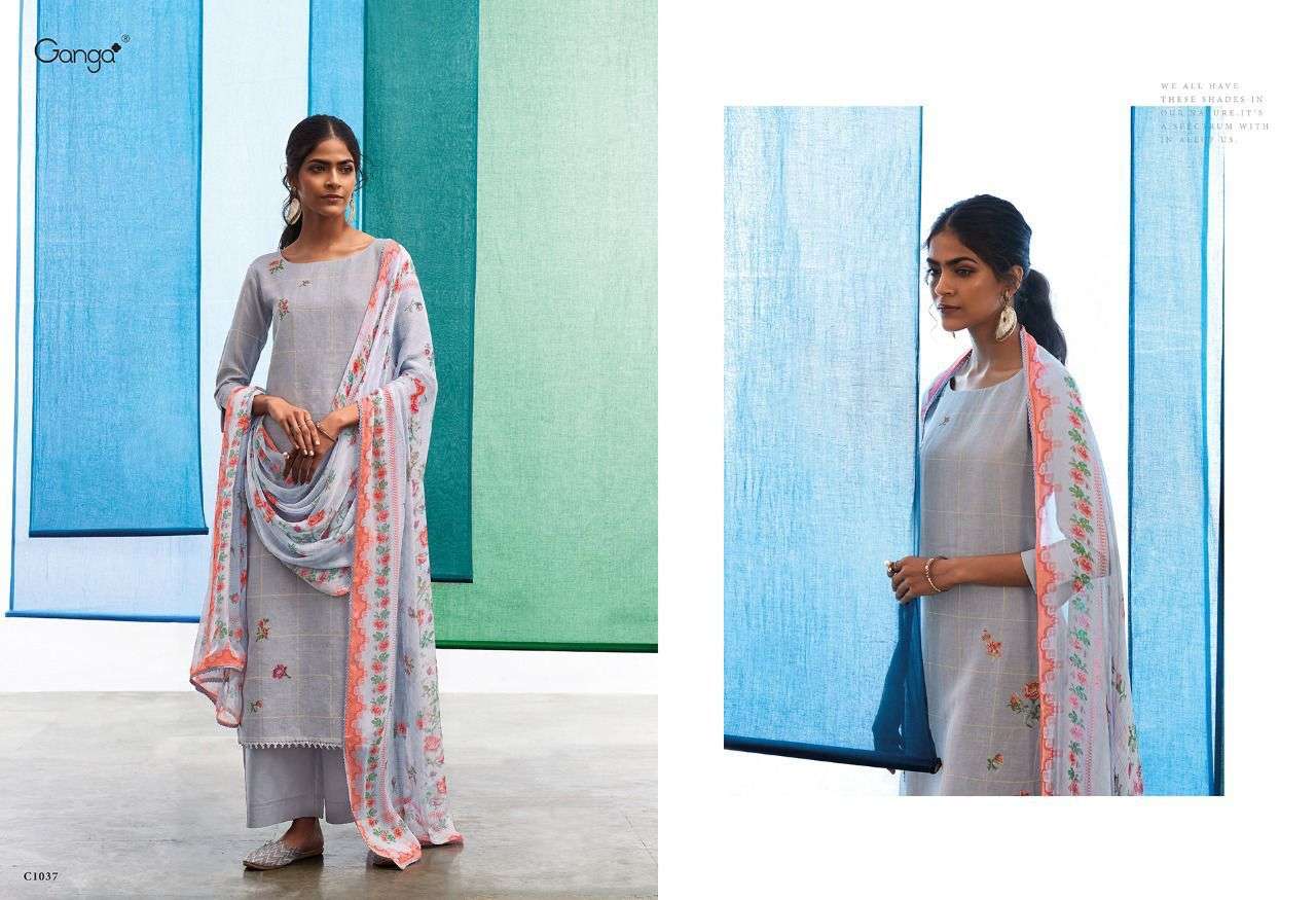 SHADES BY GANGA FASHION 1032 TO 1037 SERIES BEAUTIFUL SUITS COLORFUL STYLISH FANCY CASUAL WEAR & ETHNIC WEAR PURE LINEN DRESSES AT WHOLESALE PRICE
