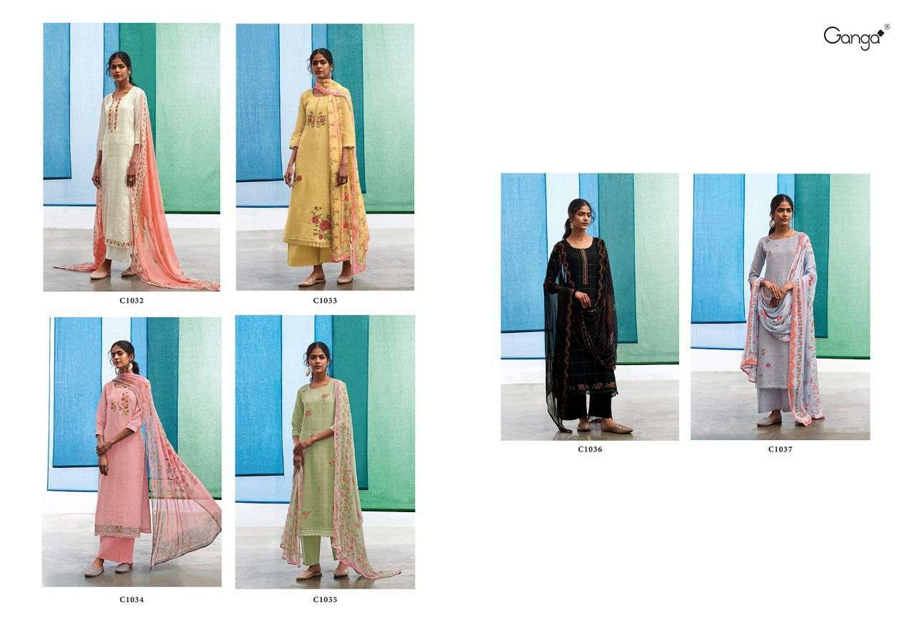SHADES BY GANGA FASHION 1032 TO 1037 SERIES BEAUTIFUL SUITS COLORFUL STYLISH FANCY CASUAL WEAR & ETHNIC WEAR PURE LINEN DRESSES AT WHOLESALE PRICE